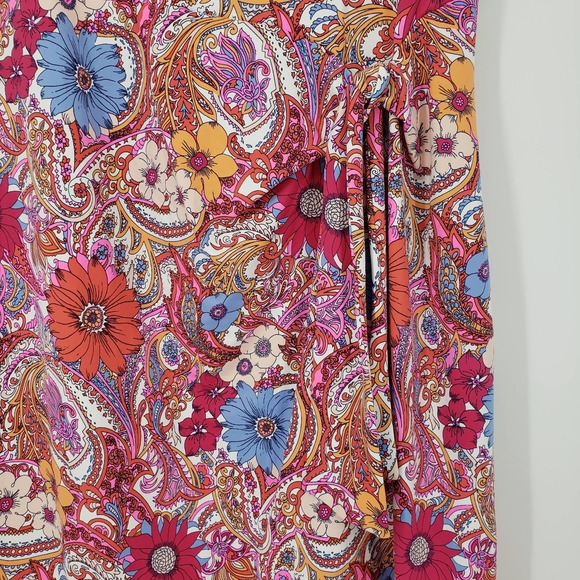 Talbots Island Floral Paisley Dress XL Knot Tie Catalina Cloth Short Sleeve Pink - Picture 5 of 13